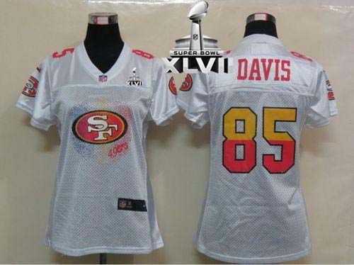  49ers #85 Vernon Davis White Super Bowl XLVII Women's Fem Fan NFL Game Jersey