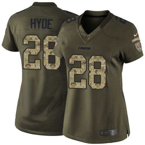  49ers #28 Carlos Hyde Green Women's Stitched NFL Limited Salute to Service Jersey