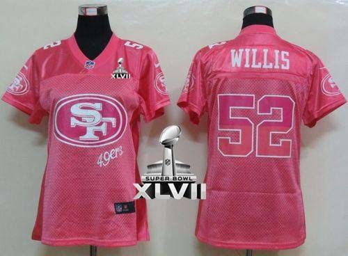  49ers #52 Patrick Willis Pink Super Bowl XLVII Women's Fem Fan NFL Game Jersey