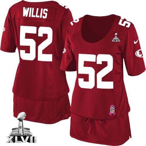  49ers #52 Patrick Willis Red Team Color Super Bowl XLVII Women's Breast Cancer Awareness Stitched NFL Elite Jersey