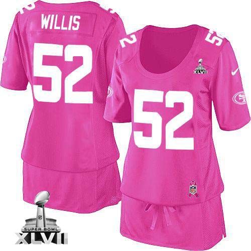  49ers #52 Patrick Willis Pink Super Bowl XLVII Women's Breast Cancer Awareness Stitched NFL Elite Jersey