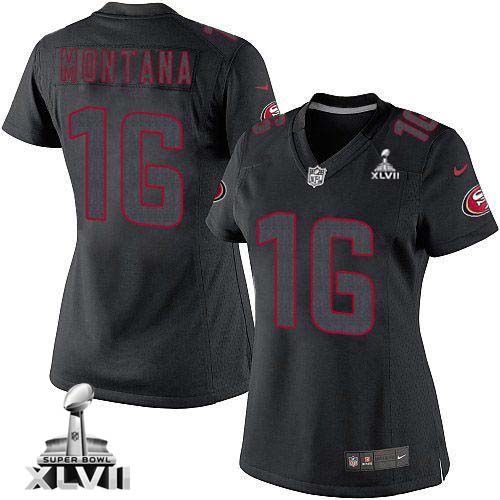  49ers #16 Joe Montana Black Impact Super Bowl XLVII Women's Stitched NFL Limited Jersey