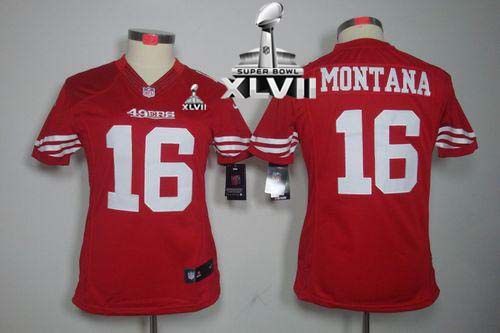  49ers #16 Joe Montana Red Team Color Super Bowl XLVII Women's Stitched NFL Limited Jersey