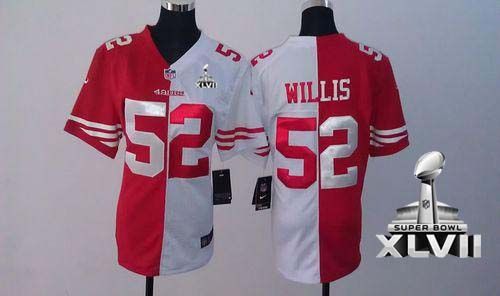  49ers #52 Patrick Willis Red/White Super Bowl XLVII Women's Stitched NFL Elite Split Jersey