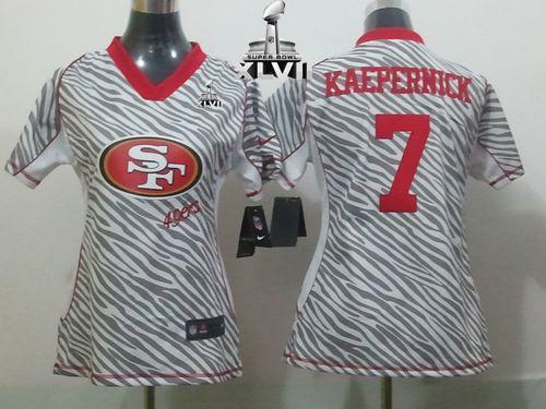  49ers #7 Colin Kaepernick Zebra Super Bowl XLVII Women's Stitched NFL Elite Jersey