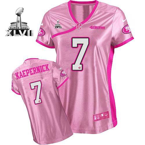  49ers #7 Colin Kaepernick Pink Super Bowl XLVII Women's Be Luv'd Stitched NFL Elite Jersey
