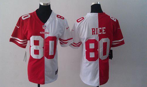 49ers #80 Jerry Rice Red/White Women's Stitched NFL Elite Split Jersey