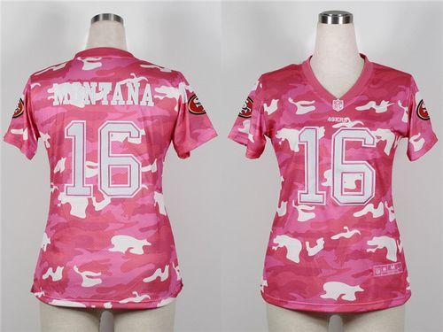  49ers #16 Joe Montana Pink Women's Stitched NFL Elite Camo Fashion Jersey