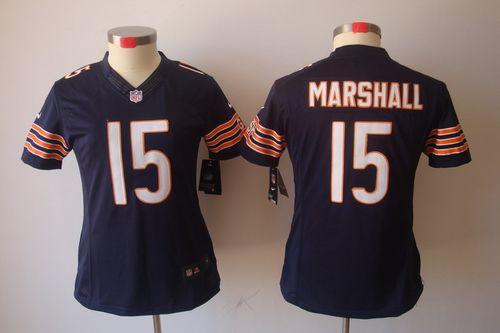  Bears #15 Brandon Marshall Navy Blue Team Color Women's Stitched NFL Limited Jersey