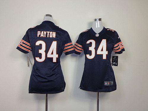  Bears #34 Walter Payton Navy Blue Team Color Women's Stitched NFL Elite Jersey