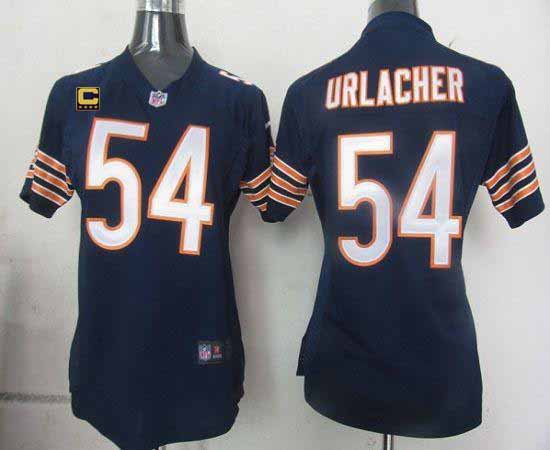  Bears #54 Brian Urlacher Navy Blue Team Color With C Patch Women's Stitched NFL Elite Jersey