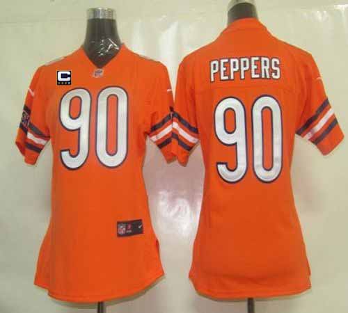  Bears #90 Julius Peppers Orange Alternate With C Patch Women's Stitched NFL Elite Jersey