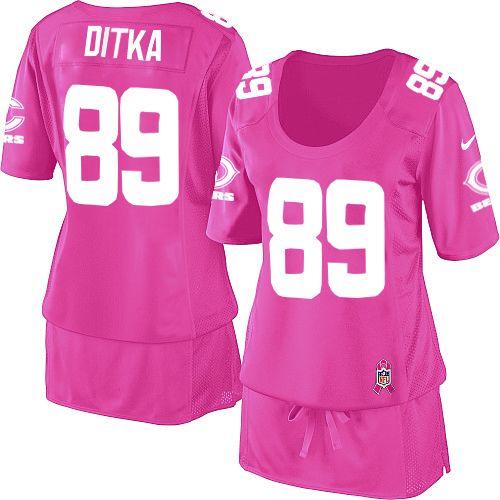  Bears #89 Mike Ditka Pink Women's Breast Cancer Awareness Stitched NFL Elite Jersey