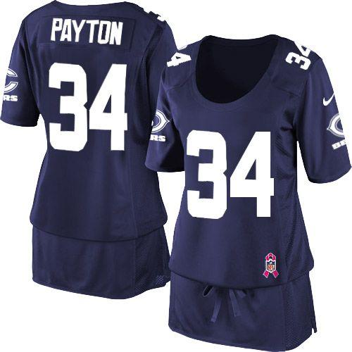 Bears #34 Walter Payton Navy Blue Team Color Women's Breast Cancer Awareness Stitched NFL Elite Jersey