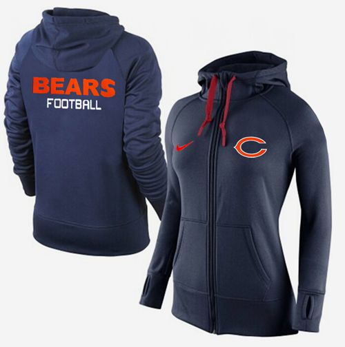 Women's  Chicago Bears Full Zip Performance Hoodie Dark Blue