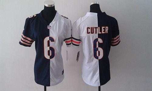  Bears #6 Jay Cutler Navy Blue/White Women's Stitched NFL Elite Split Jersey