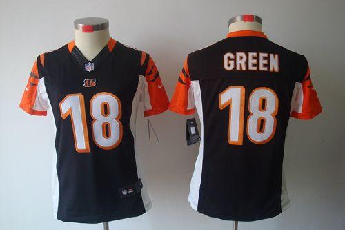  Bengals #18 A.J. Green Black Team Color Women's Stitched NFL Limited Jersey