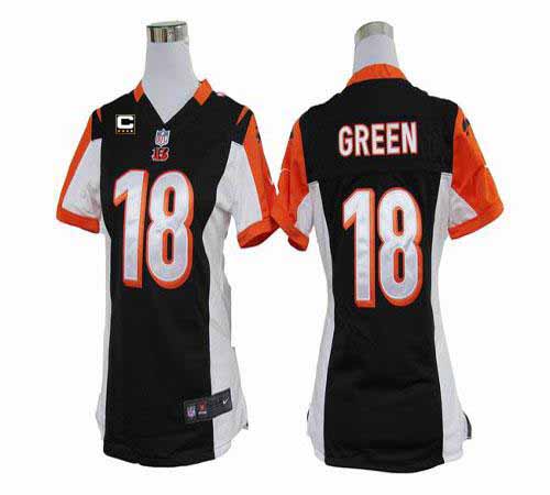  Bengals #18 A.J. Green Black Team Color With C Patch Women's Stitched NFL Elite Jersey