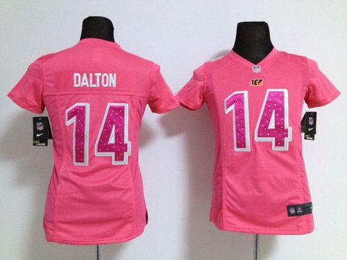  Bengals #14 Andy Dalton Pink Sweetheart Women's Stitched NFL Elite Jersey