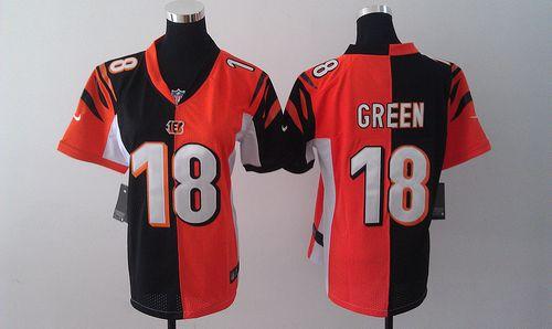  Bengals #18 A.J. Green Orange/Black Women's Stitched NFL Elite Split Jersey