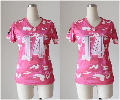  Bengals #14 Andy Dalton Pink Women's Stitched NFL Elite Camo Fashion Jersey