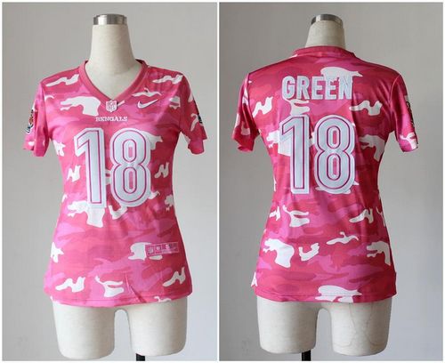  Bengals #18 A.J. Green Pink Women's Stitched NFL Elite Camo Fashion Jersey