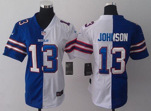  Bills #13 Steve Johnson Royal Blue/White Women's Stitched NFL Elite Split Jersey