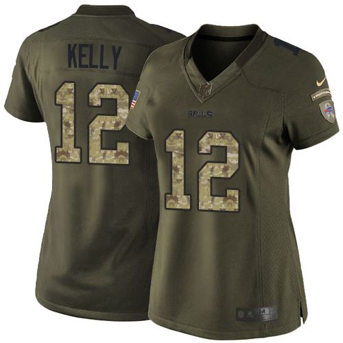  Bills #12 Jim Kelly Green Women's Stitched NFL Limited Salute to Service Jersey