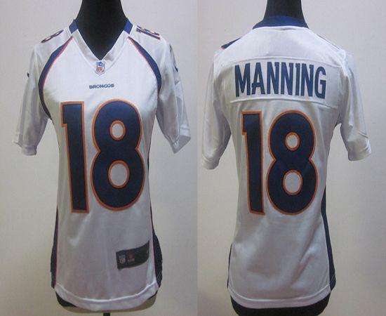  Broncos #18 Peyton Manning White Women's Stitched NFL Elite Jersey