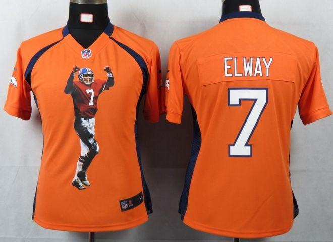  Broncos #7 John Elway Orange Team Color Women's Portrait Fashion NFL Game Jersey