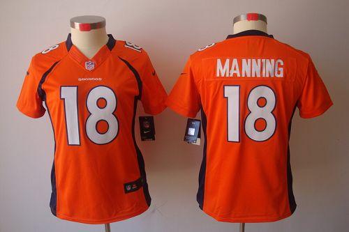  Broncos #18 Peyton Manning Orange Team Color Women's Stitched NFL Limited Jersey