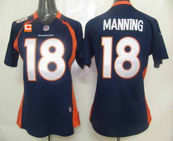  Broncos #18 Peyton Manning Blue Alternate With C Patch Women's Stitched NFL Elite Jersey