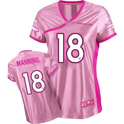  Broncos #18 Peyton Manning Pink Women's Be Luv'd Stitched NFL Elite Jersey