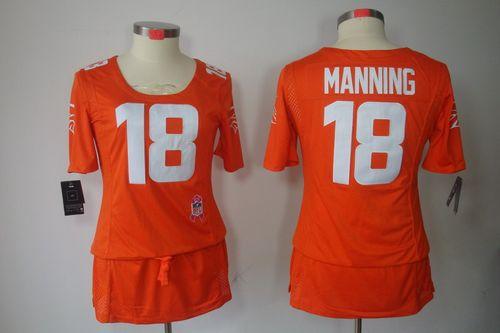  Broncos #18 Peyton Manning Orange Team Color Women's Breast Cancer Awareness Stitched NFL Elite Jersey