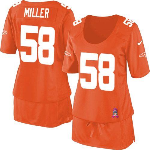  Broncos #58 Von Miller Orange Team Color Women's Breast Cancer Awareness Stitched NFL Elite Jersey