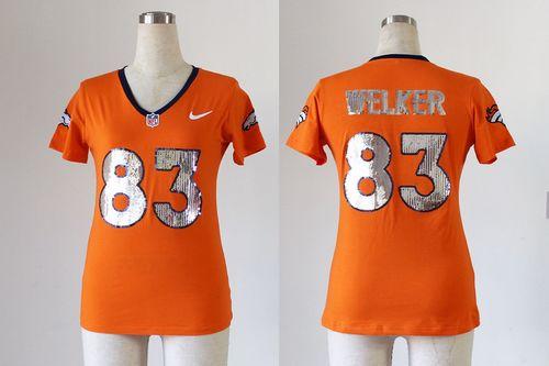  Broncos #83 Wes Welker Orange Team Color Handwork Sequin Lettering Women's Stitched NFL Elite Jersey