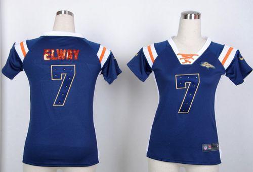  Broncos #7 John Elway Navy Blue Women's Stitched NFL Elite Light Diamond Jersey