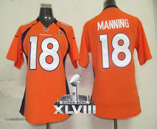  Broncos #18 Peyton Manning Orange Team Color Super Bowl XLVIII Women's Stitched NFL Elite Jersey
