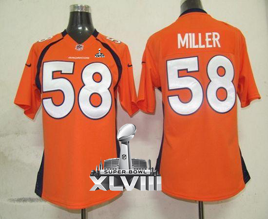  Broncos #58 Von Miller Orange Team Color Super Bowl XLVIII Women's Stitched NFL Elite Jersey