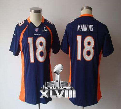  Broncos #18 Peyton Manning Blue Alternate Super Bowl XLVIII Women's NFL Game Jersey