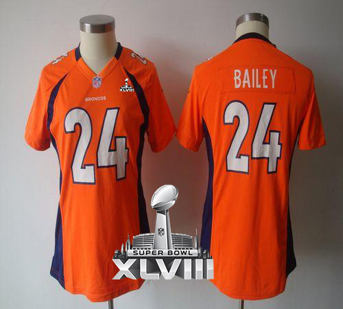  Broncos #24 Champ Bailey Orange Team Color Super Bowl XLVIII Women's NFL Game Jersey
