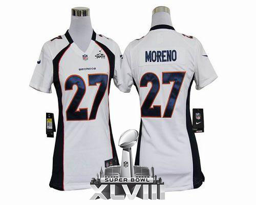  Broncos #27 Knowshon Moreno White Super Bowl XLVIII Women's Stitched NFL Elite Jersey