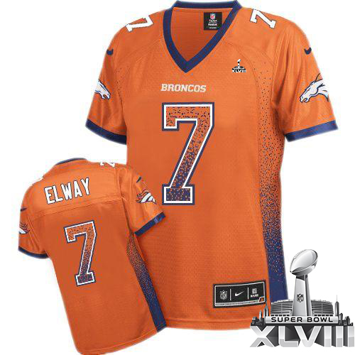  Broncos #7 John Elway Orange Team Color Super Bowl XLVIII Women's Stitched NFL Elite Drift Fashion Jersey