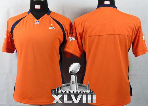  Broncos Blank Orange Team Color Super Bowl XLVIII Women's NFL Game Jersey