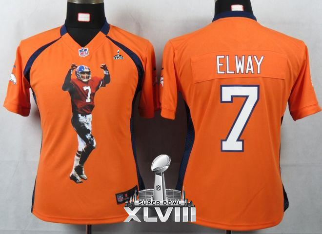  Broncos #7 John Elway Orange Team Color Super Bowl XLVIII Women's Portrait Fashion NFL Game Jersey