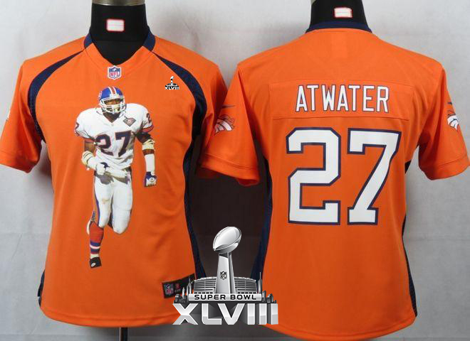  Broncos #27 Steve Atwater Orange Team Color Super Bowl XLVIII Women's Portrait Fashion NFL Game Jersey
