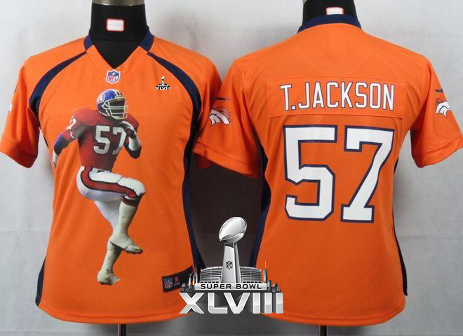  Broncos #57 Tom Jackson Orange Team Color Super Bowl XLVIII Women's Portrait Fashion NFL Game Jersey