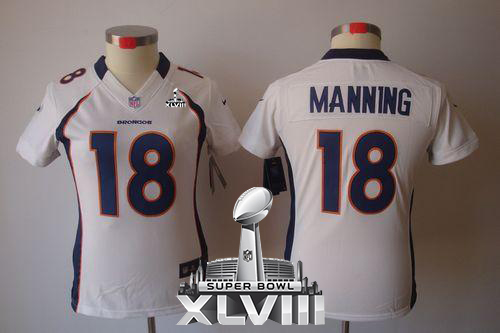 Broncos #18 Peyton Manning White Super Bowl XLVIII Women's Stitched NFL Limited Jersey