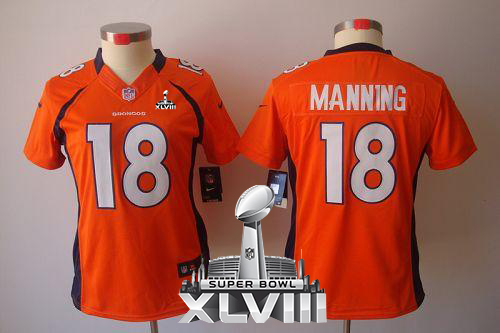  Broncos #18 Peyton Manning Orange Team Color Super Bowl XLVIII Women's Stitched NFL Limited Jersey