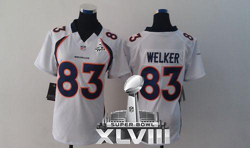  Broncos #83 Wes Welker White Super Bowl XLVIII Women's Stitched NFL Limited Jersey